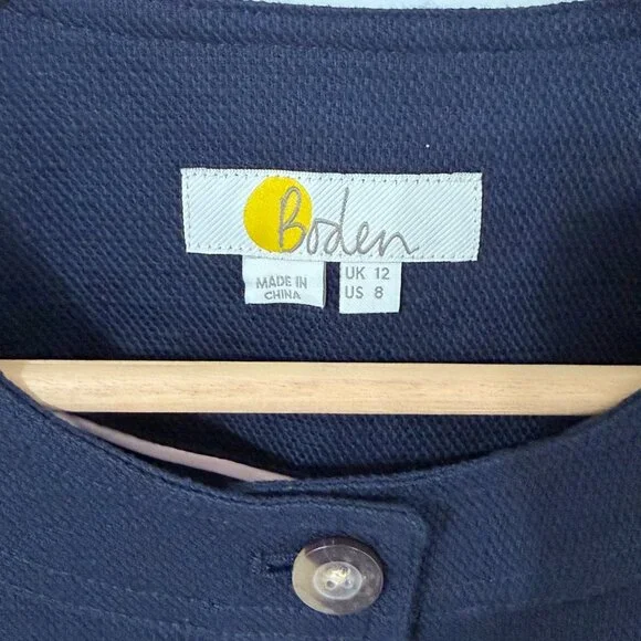 Boden Navy Blue Cropped Blazer Jacket Button Front Workwear Size 8 - Picture 5 of 7